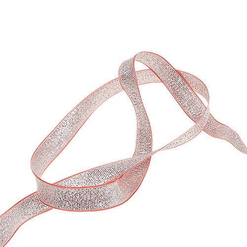 Floristik24 Ruban déco Noël rose-argenté 15mm 20m