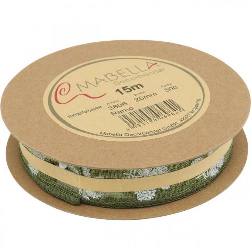 Floristik24 Ruban déco cônes de Noël ruban cadeau vert 25mm 15m