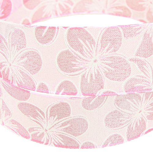 Article Ruban décoratif avec fleurs ruban cadeau printemps rose 25mm 20m