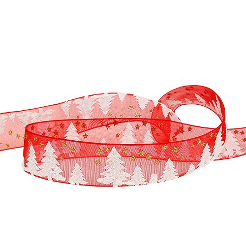 Floristik24 Ruban déco motif forêt rouge 25mm 20m