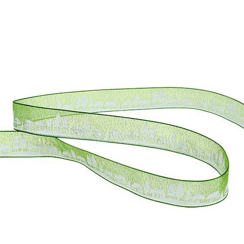 Floristik24 Ruban déco motif hiver vert-blanc 15mm 20m