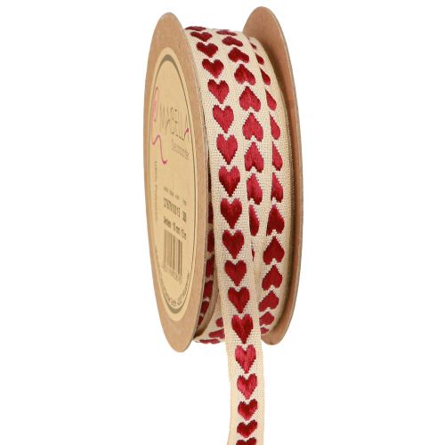 Article Ruban décoratif avec coeurs rouges ruban cadeau beige 10mm 15m
