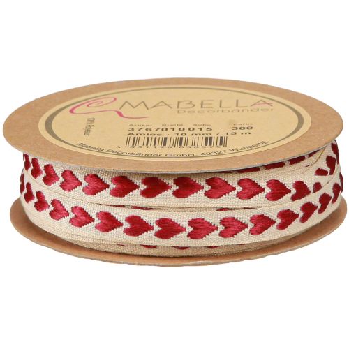 Article Ruban décoratif avec coeurs rouges ruban cadeau beige 10mm 15m