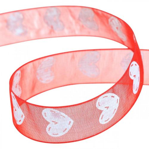 Floristik24 Ruban décoratif coeurs, décoration mariage, ruban Saint Valentin rouge, blanc 15mm 20m