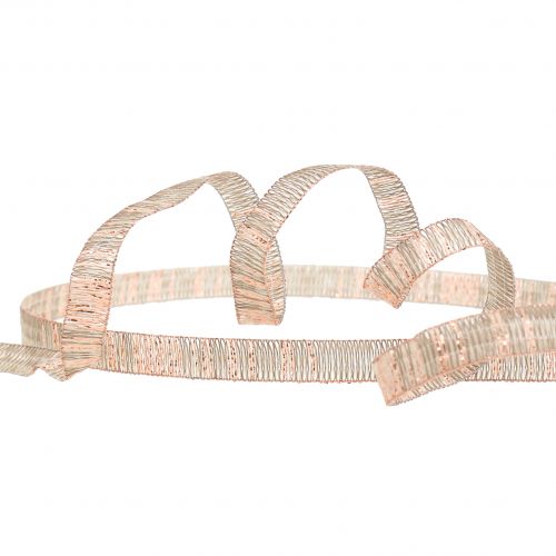 Floristik24 Ruban décoratif naturel avec lurex cuivre renforcé de fil 10mm 20m