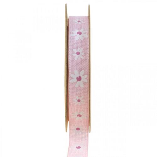Ruban déco rose avec ruban cadeau fleurs 15mm 15m