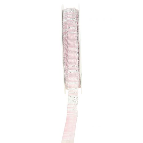 Floristik24 Ruban déco rose avec fil Lurex argent renforcé 10mm 20m