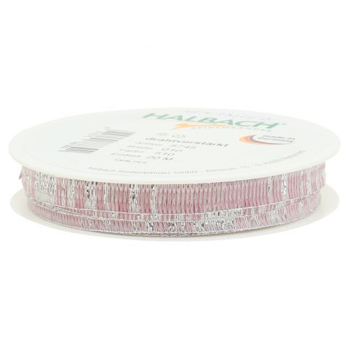 Floristik24 Ruban déco rose avec fil Lurex argent renforcé 10mm 20m