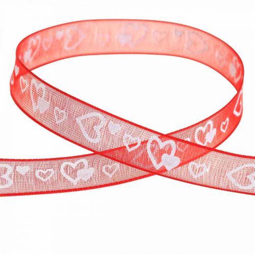 Floristik24 Ruban déco rouge avec coeurs 10mm 20m