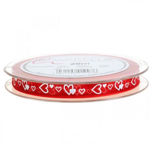 Floristik24 Ruban déco rouge avec coeurs 10mm 20m