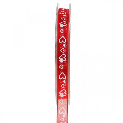 Ruban déco rouge avec coeurs 10mm 20m
