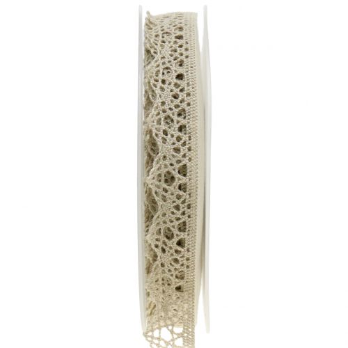 Floristik24 Ruban décoratif dentelle gris-beige 22 mm 20 m