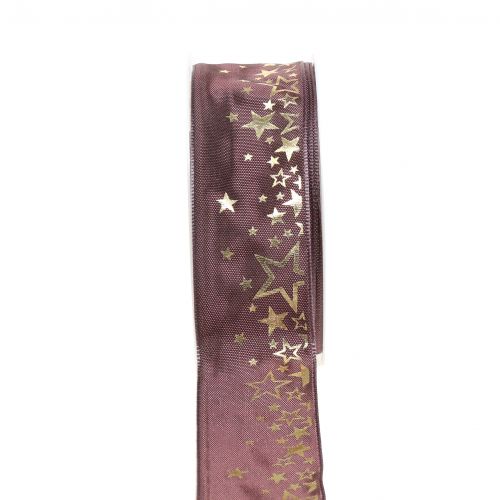 Floristik24 Ruban déco motif étoile rose-or 40mm 25m