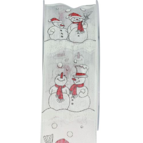 Ruban Cadeau Noël Bonhomme de Neige Hiver Rouge Blanc 40mm 15m