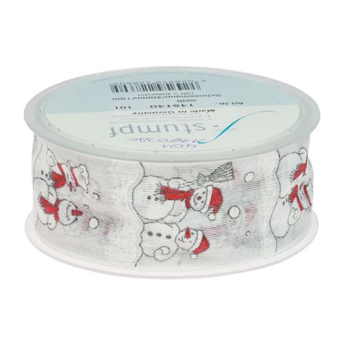 Article Ruban Cadeau Noël Bonhomme de Neige Hiver Rouge Blanc 40mm 15m