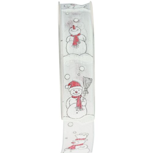 Floristik24 Ruban cadeau Noël bonhomme de neige rouge blanc 25mm 15m