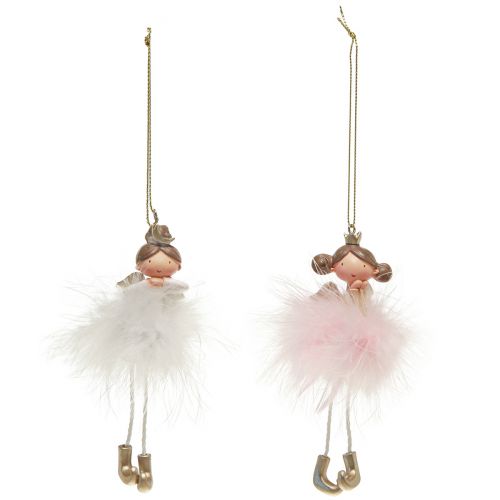 Floristik24 Figurine décorative ange princesse décoration de sapin de Noël blanc, rose 12cm 2 pcs