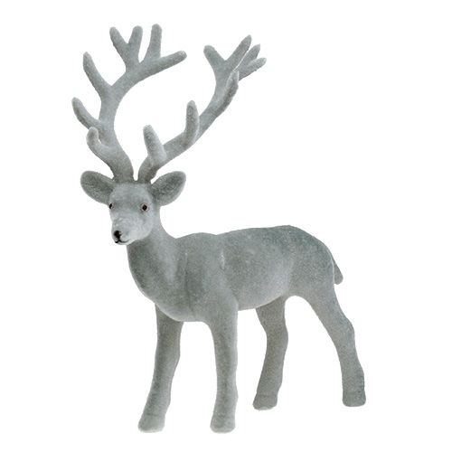 Floristik24 Figure à décorer cerf floqué gris 22cm 3pcs