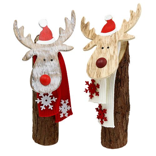Figure à décorer bois élan avec écharpe 30cm 2pcs