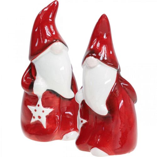 Floristik24 Figurine Père Noël Nicolas céramique rouge, blanche H13,5cm 2pcs