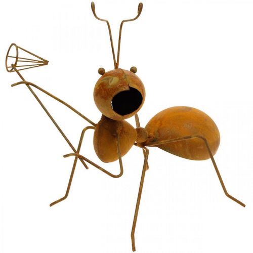 Article Figurine décorative fourmi filet à papillons en métal décoration de jardin rouille 19cm