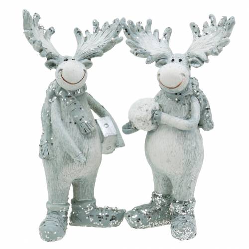 Floristik24 figurine déco Moose debout 13cm gris clair 2pcs