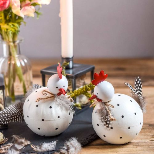 Floristik24 Figurine déco poulet blanc à pois et plumes H13cm 2pcs