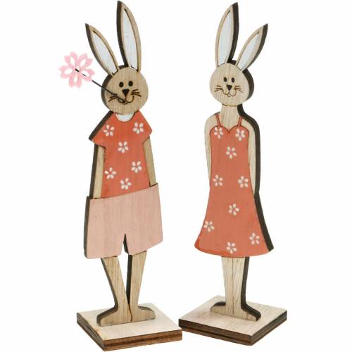 Floristik24 Figurine décorative lapin de Pâques orange, lapin en bois blanc Décoration de Pâques 6pcs