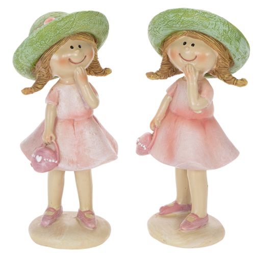 Figurines décoratives fille avec chapeau vert et robe rose 6,5 x 5,5 x 14,5 cm - Lot de 2 acheter | Floristik24.fr