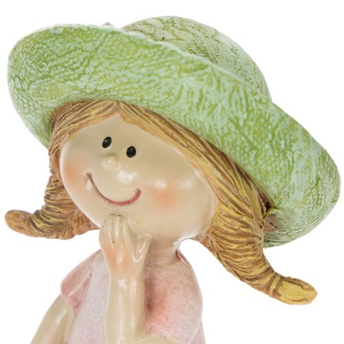 Figurines décoratives fille avec chapeau vert et robe rose 6,5 x 5,5 x 14,5 cm - Lot de 2 | Floristik24.fr