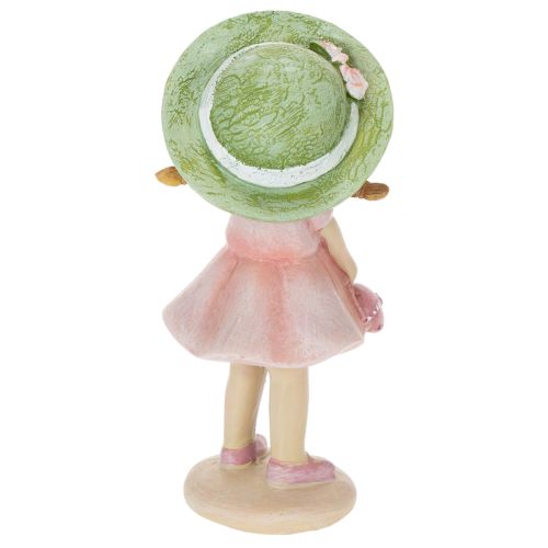 Figurines décoratives fille avec chapeau vert et robe rose 6,5 x 5,5 x 14,5 cm - Lot de 2 | Floristik24.fr