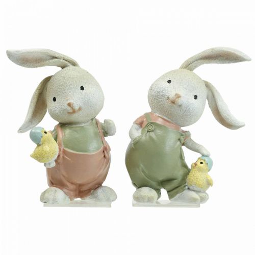 Floristik24 Figurines déco lapin lapin enfants avec poussins H11cm 2pcs