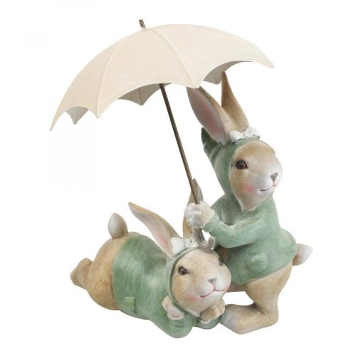 Floristik24 Paire de figurines déco lapin Déco lapins avec ombrelle H22cm