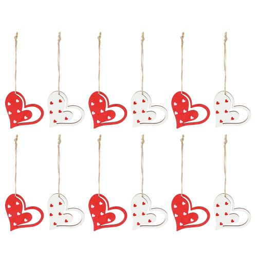 Article Cintre décoratif décoration coeur pour la fête des mères rouge blanc 7,5cm 12 pcs