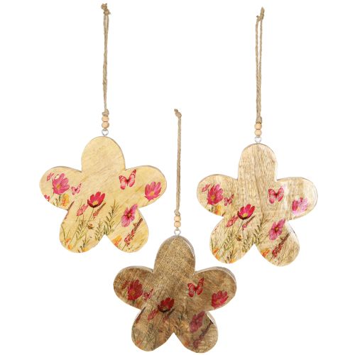 Article Fleurs décoratives en bois à suspendre Printemps Naturel Rose 16cm 3pcs