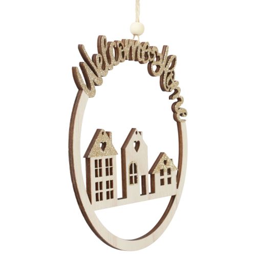 Floristik24 Suspension décorative en bois à paillettes dorées Welcome Home Ø16,5 cm 6 pcs