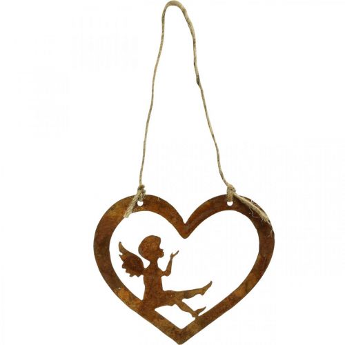 Suspension déco métal patiné déco coeur ange Ø15cm 6pcs