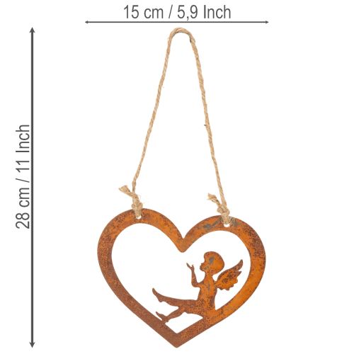 Ornements décoratifs suspendus en métal, finition rouillée, motif ange en forme de cœur, Ø15 cm, lot de 6 | Floristik24.fr