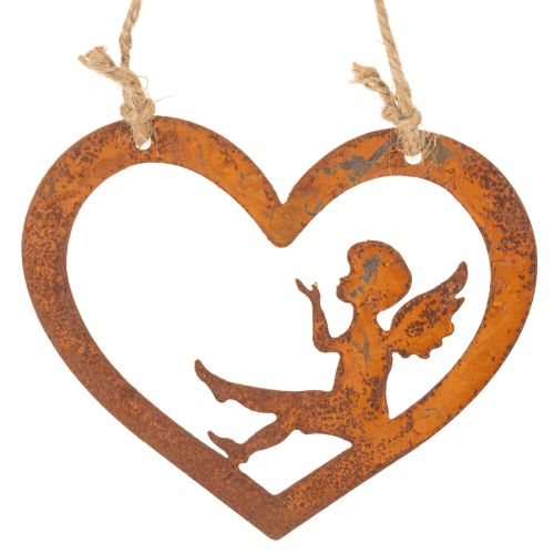 Ornements décoratifs suspendus en métal, finition rouillée, motif ange en forme de cœur, Ø15 cm, lot de 6 | Floristik24.fr