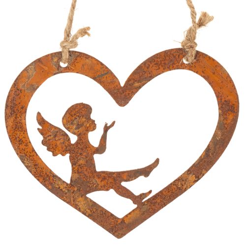Ornements décoratifs suspendus en métal, finition rouillée, motif ange en forme de cœur, Ø15 cm, lot de 6 | Floristik24.fr