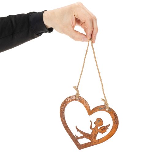 Ornements décoratifs suspendus en métal, finition rouillée, motif ange en forme de cœur, Ø15 cm, lot de 6 | Floristik24.fr