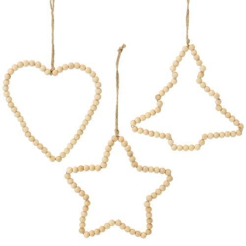Floristik24 Perles décoratives de Noël en bois coeur étoile arbre H16cm 3 pcs