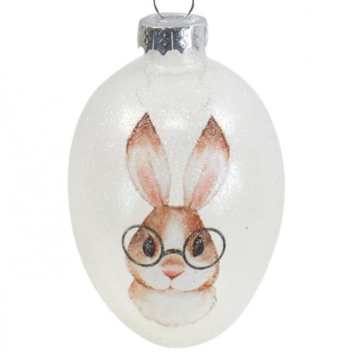Article Déco cintre verre déco oeufs lapin avec verres paillettes 5x8cm 6pcs