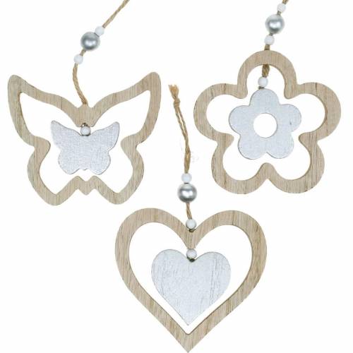Cintre de décoration coeur fleur papillon nature, décoration  bois argenté 6pcs-12143