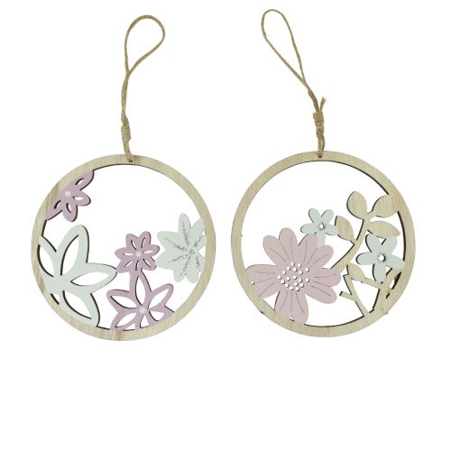 Floristik24 Support décoratif fleurs en bois naturel blanc violet pailleté Ø12cm 6 pcs
