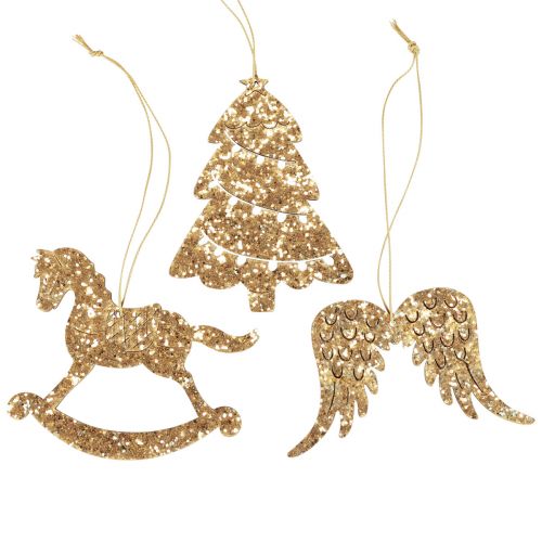 Cintre déco bois paillettes dorées décoration sapin de Noël  10cm 6pcs-09268