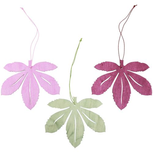 Cintre déco bois feuilles d&#39;automne rose violet vert 12x10cm 12pcs