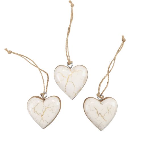 Floristik24 Cintre décoratif bois coeurs en bois naturel blanc/or craquelé 6cm 8 pcs