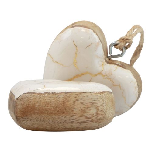 Article Cintre décoratif bois coeurs en bois naturel blanc/or craquelé 6cm 8 pcs