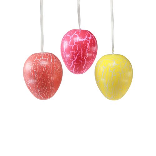 Floristik24 Support décoratif Oeufs de Pâques jaune/rose/rouge craquelé Ø8,5cm 3 pcs